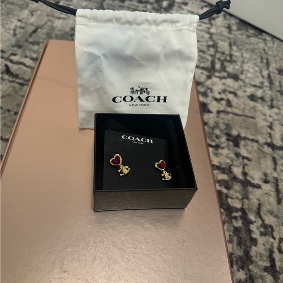 Coach Heart-Shaped Gold and Red Earrings - Picture 3 of 13